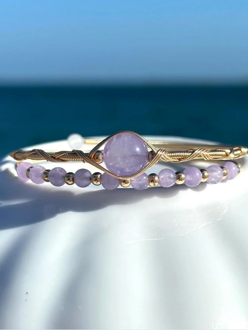 🆕New Lavender Amethyst Crystal Adjustable Bangle Bracelet